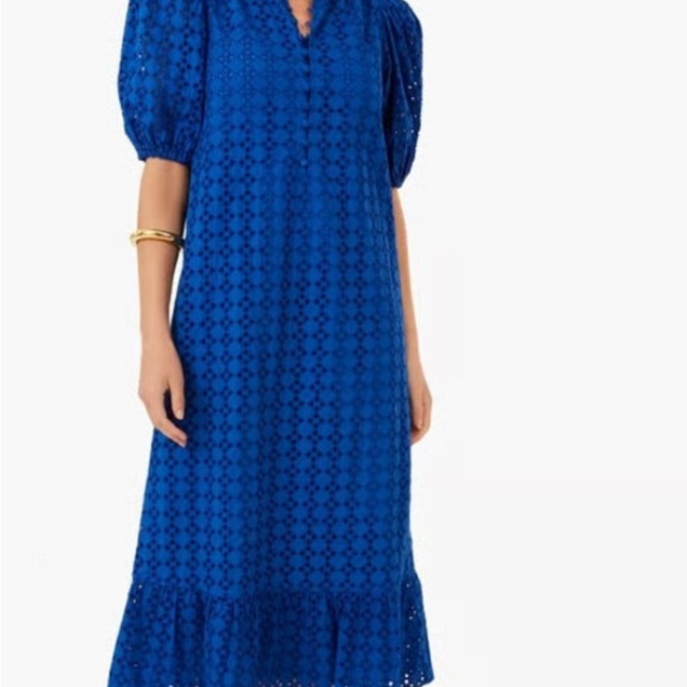 Tuckernuck Hyacinth House Royal Blue Eyelet Dress with Puff Sleeves